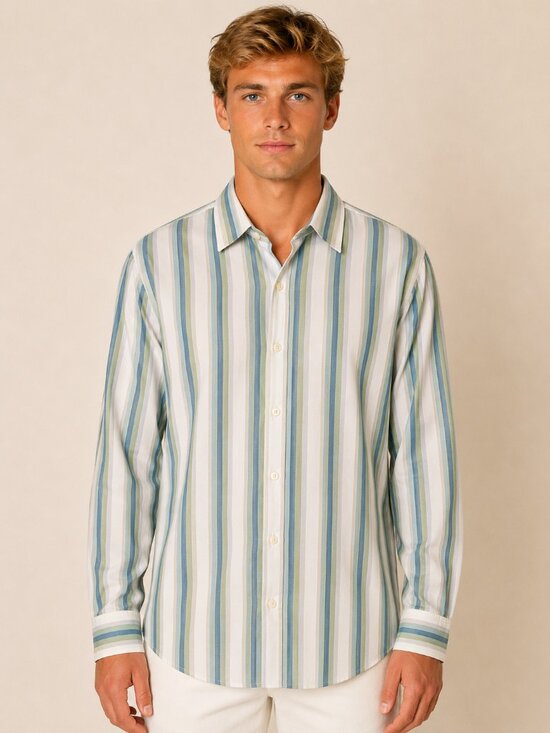 DKNY Other - DKNY Men’s Striped Classic Cut Dress Shirt Blue Green White Size XL 100% Cotton